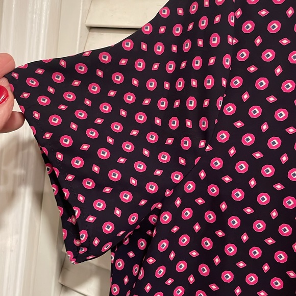 PLEIONE Navy & Pink Geometric Pattern Short Sleeve Tunic Top, Size XS - Picture 3 of 7